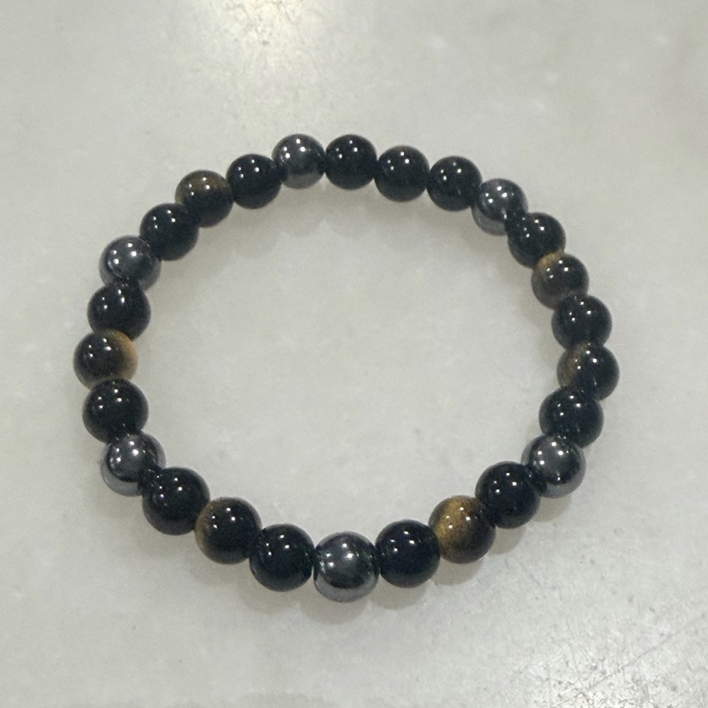 Hematite Black and Brown Resin Beaded Stretch Bracelet